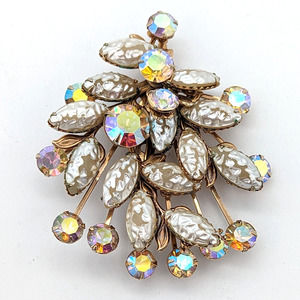 Judy Lee Aurora Borealis Lava Stone Brooch w Prong Setting Unsigned Vintage